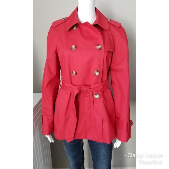 COACH LIKE NEW red double belted trench coat. - Picture 1 of 8